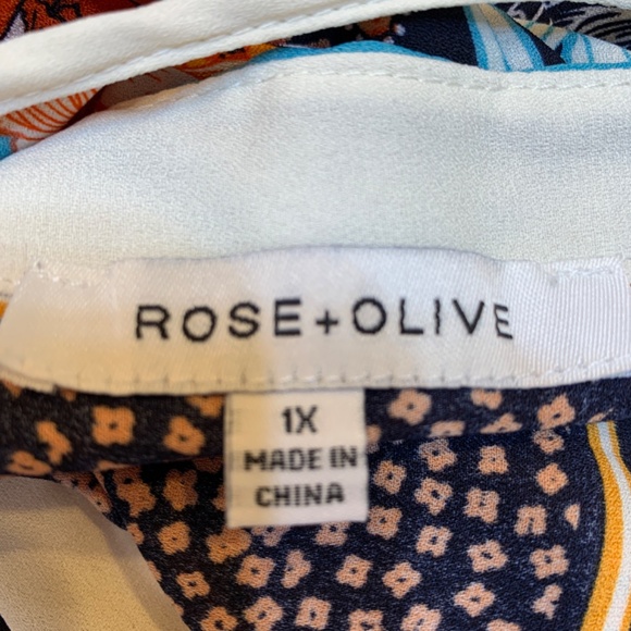 Rose + Olive Tunic Top 1X Floral Print V-Neck Blouse Dolman Sleeve Boho Flowy - Picture 13 of 16